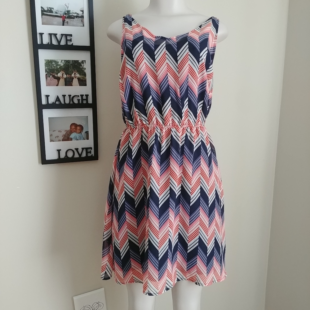 Dark Blue Multi Color Chevron Dress